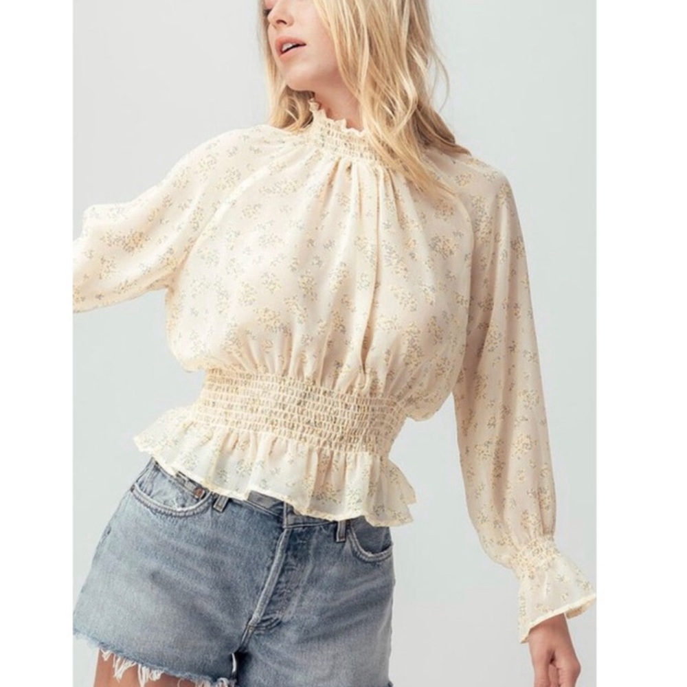 Floral print long sleeve mock neck top romantic style - Picture 8 of 12